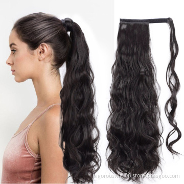 Vigorous 24 Inch Long Ponytail Extensions Synthetic Wrap Around Ponytail Wavy Ponytail Hairpiece for Women (2#,Natural Black)